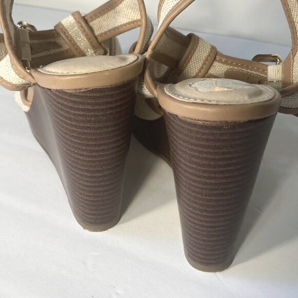 Natural Color Fabric T-Strap Wedge Sandal SZ 9W - Picture 4 of 6